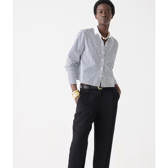 J.Crew Tops - J.Crew Garcon Cropped Shirt Navy White Striped Contrast Collar Cotton Womens XL